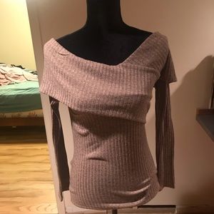 Tan/blush off the shoulder sweater